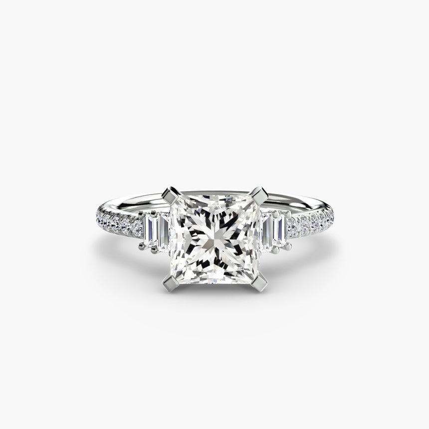 ÉCLAT – Princess Cut Wide Pavé Solitaire Ring Setting in White Gold | SARATTI