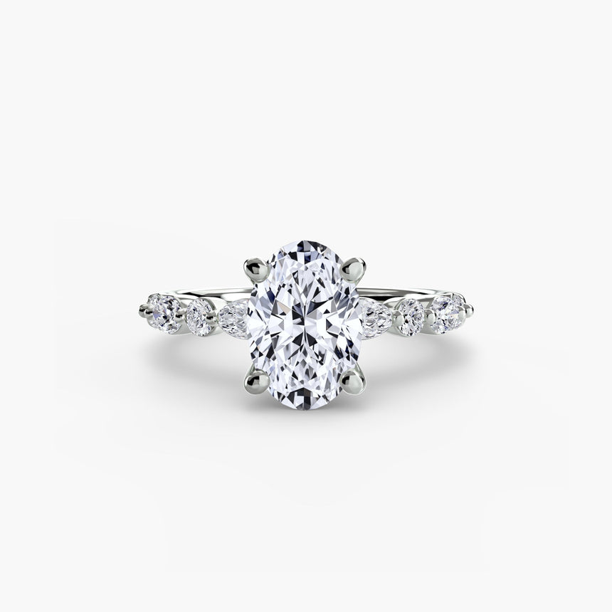 ÉTERNELLE II oval cut pavé solitaire ring setting in white gold | SARATTI
