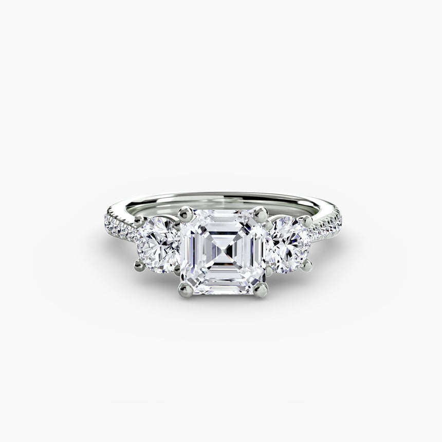 ÉTERNITÉ – Asscher Cut Three-Stone Pavé Ring Setting in 950 Platinum | SARATTI
