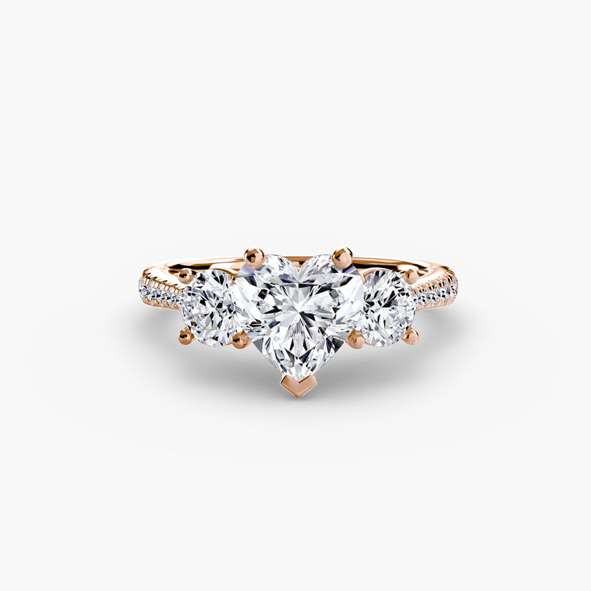 ÉTERNITÉ Heart Cut Three-Stone Pavé Ring Setting in Rose Gold | SARATTI