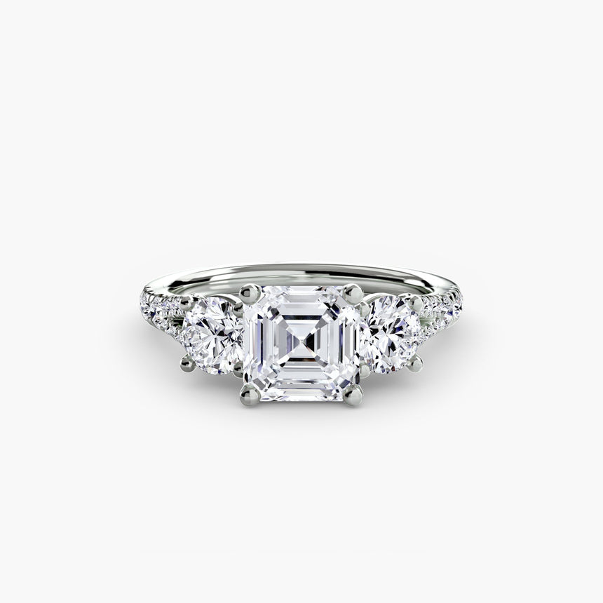 ÉTERNITÉ II – Asscher Cut Three-Stone Pavé Ring Setting in 950 Platinum | SARATTI