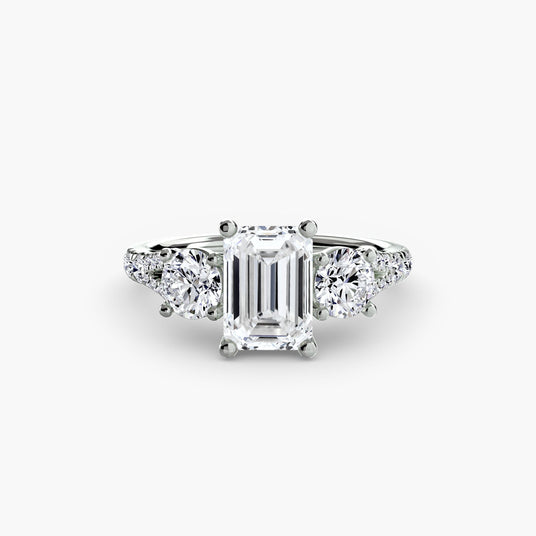 ÉTERNITÉ II Emerald Cut three-stone pavé ring setting in White Gold | SARATTI