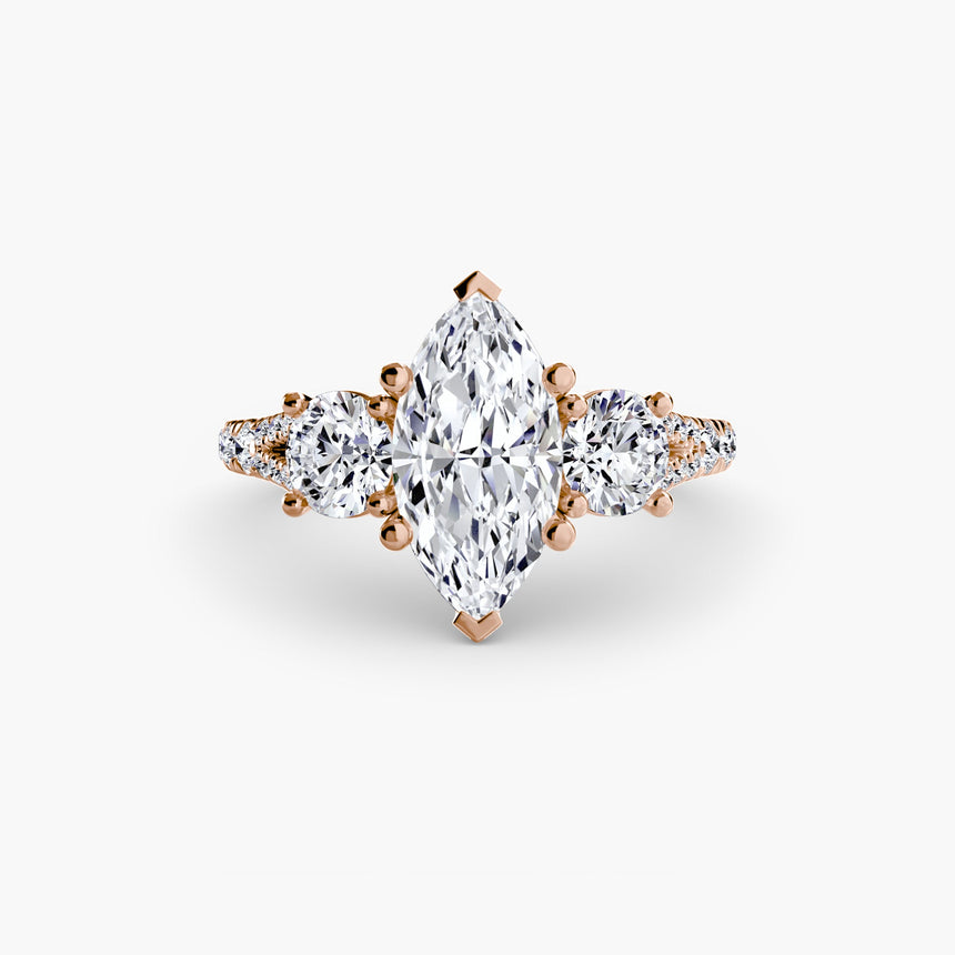 ÉTERNITÉ II – Marquise Cut Three-Stone Pavé Ring Setting in Rose Gold | SARATTI