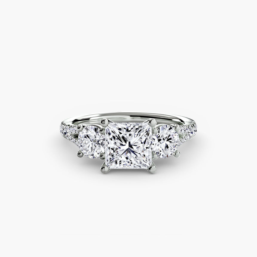 ÉTERNITÉ II – Princess Cut Three-Stone Pavé Ring Setting in 950 Platinum | SARATTI