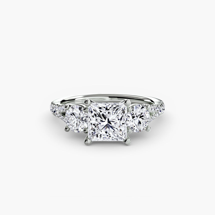 ÉTERNITÉ II – Princess Cut Three-Stone Pavé Ring Setting in White Gold | SARATTI