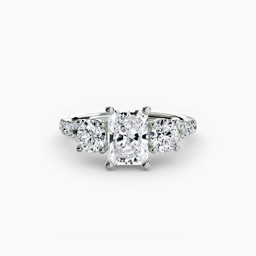 ÉTERNITÉ II Radiant Cut Three-Stone Pavé Ring Setting in 950 Platinum | SARATTI