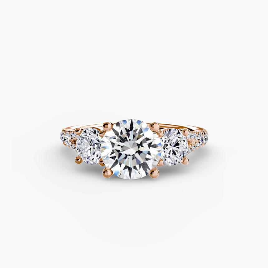 ÉTERNITÉ II – Round Cut Three-Stone Pavé Ring Setting in Rose Gold | SARATTI