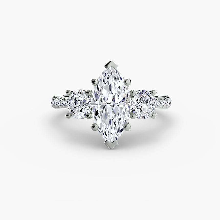 ÉTERNITÉ – Marquise Cut Three-Stone Pavé Ring Setting in White Gold | SARATTI