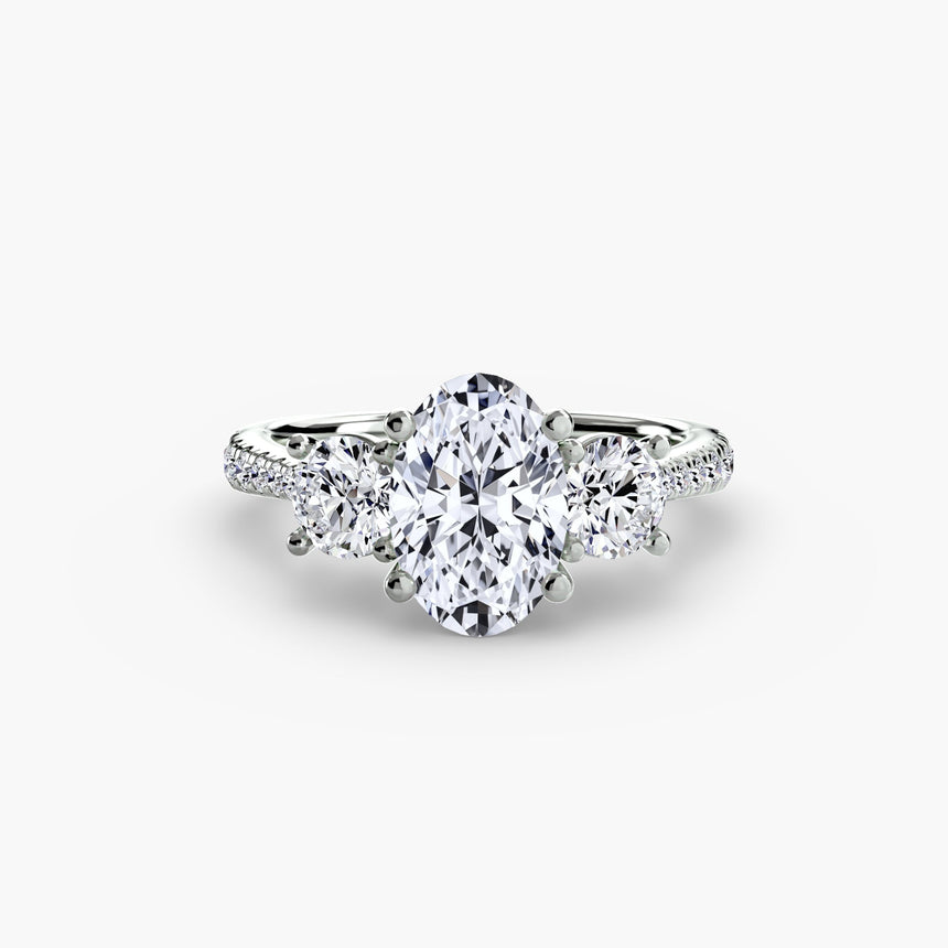 ÉTERNITÉ Oval Cut three-stone pavé ring setting in White Gold | SARATTI