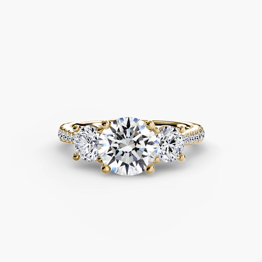ÉTERNITÉ – Round Cut Three-Stone Pavé Ring Setting in Yellow Gold | SARATTI