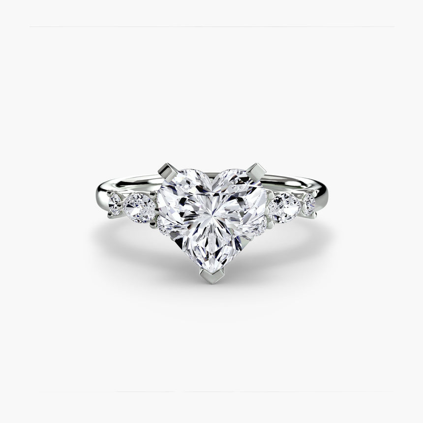 FLEUR Heart Cut Floral Accent Solitaire Ring Setting in White Gold | SARATTI