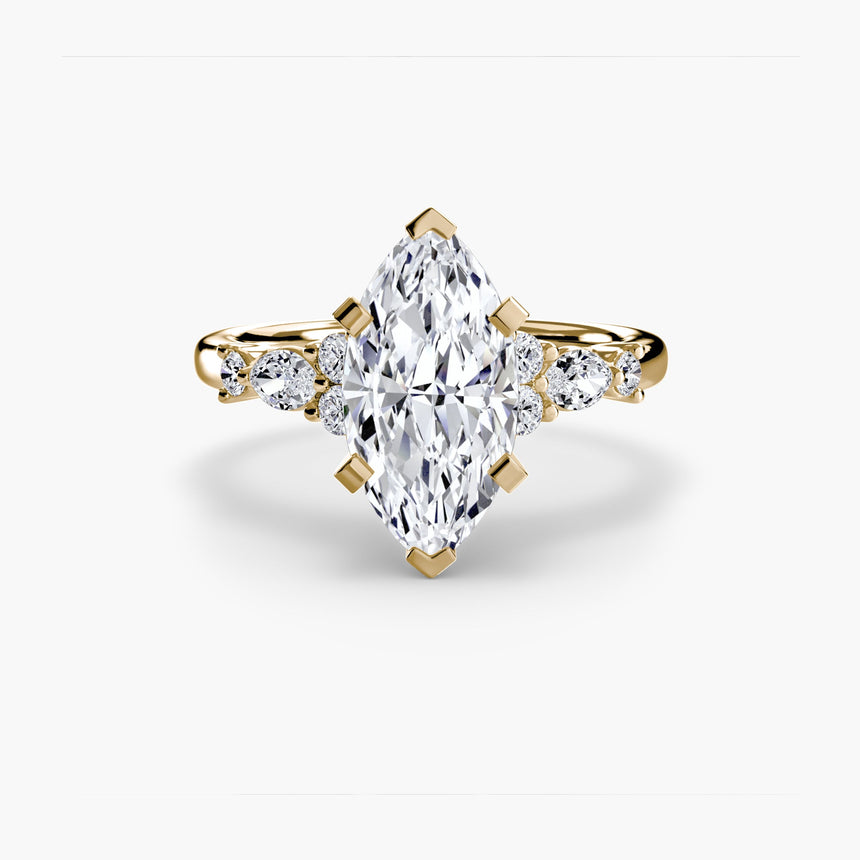 FLEUR – Marquise Cut Floral Accent Solitaire Ring Setting in Yellow Gold | SARATTI