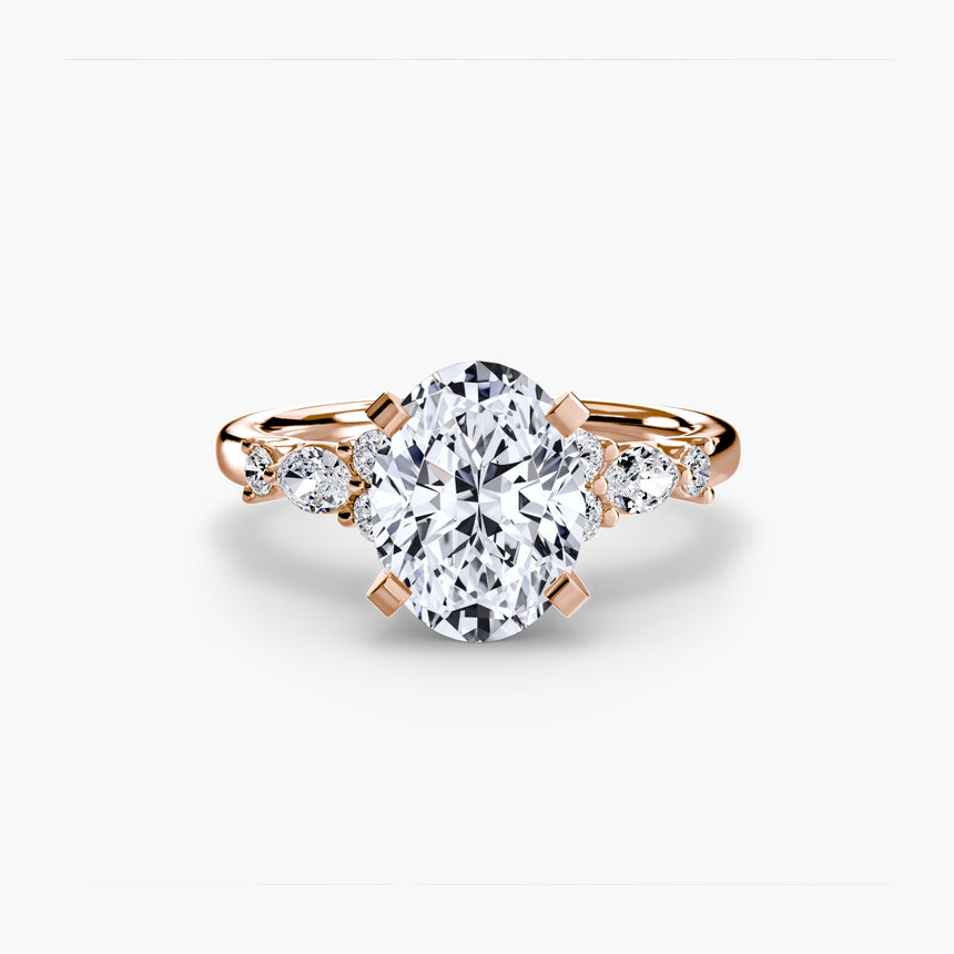 FLEUR Oval Cut floral accent solitaire ring setting in Rose Gold | SARATTI