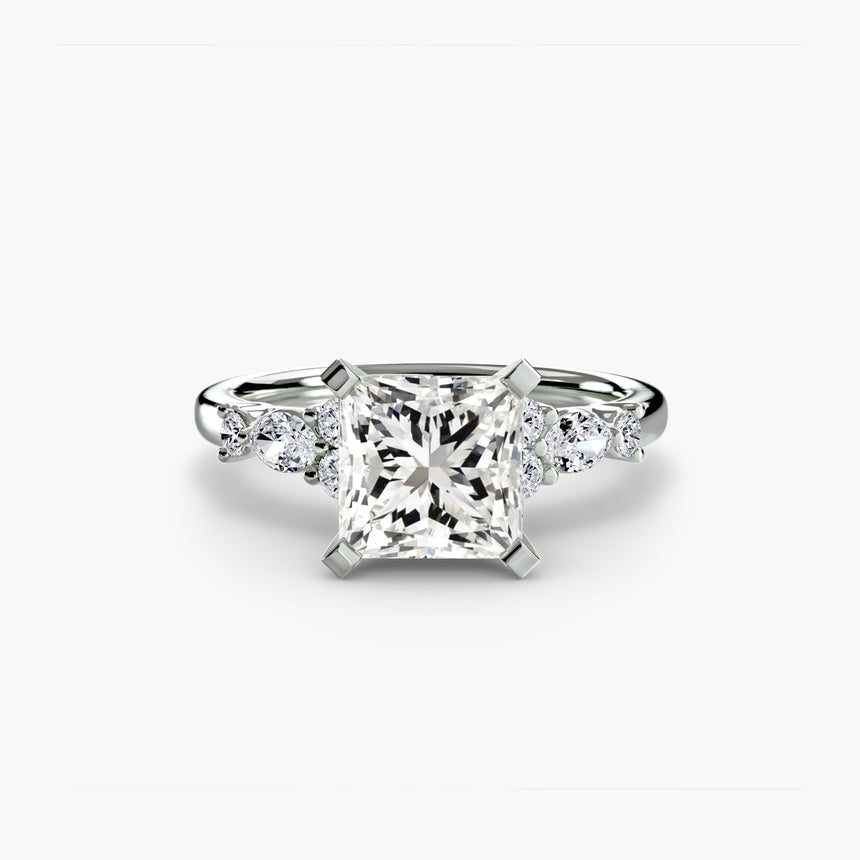 FLEUR – Princess Cut Floral Accent Solitaire Ring Setting in White Gold | SARATTI