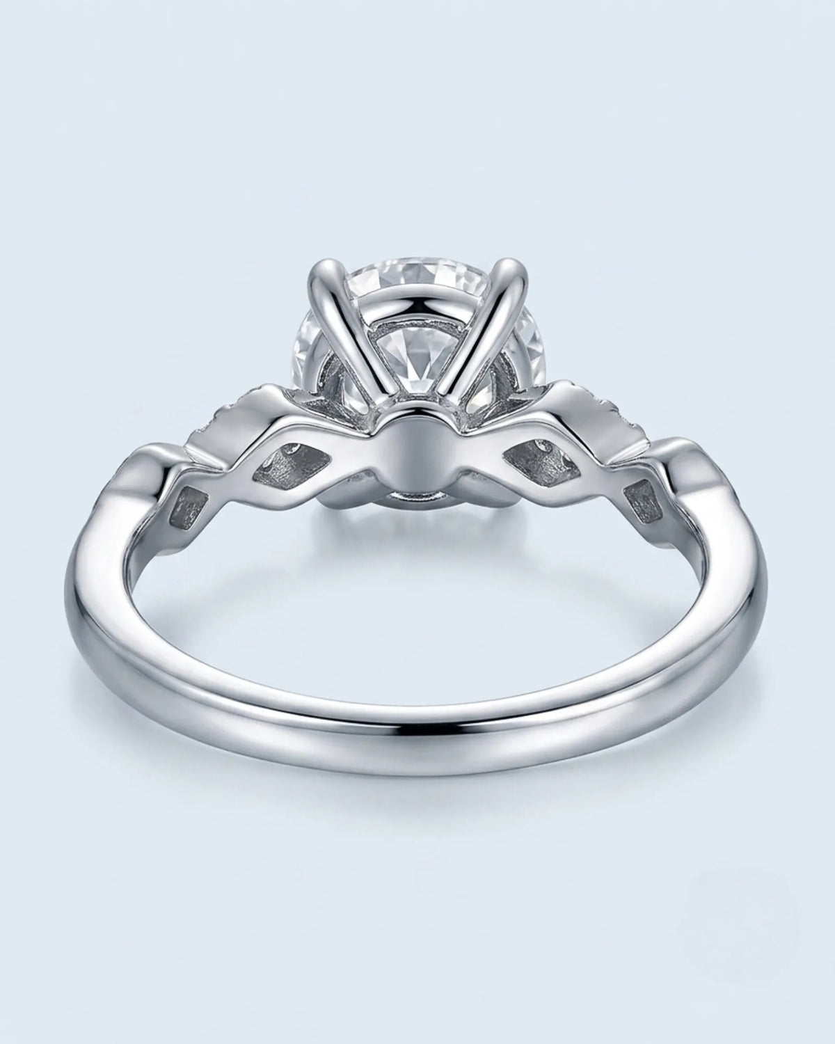Florence 1 carat round natural diamond engagement ring in 18K white gold, underside and open geometric gallery view | SARATTI