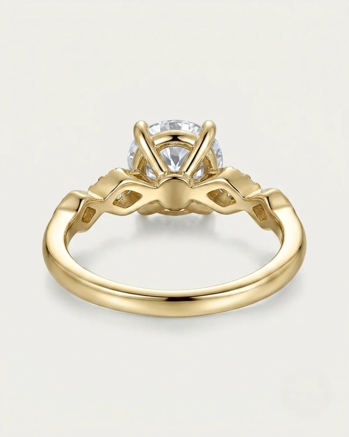 Florence 1 carat round natural diamond engagement ring in 18K yellow gold, underside and open geometric gallery view | SARATTI