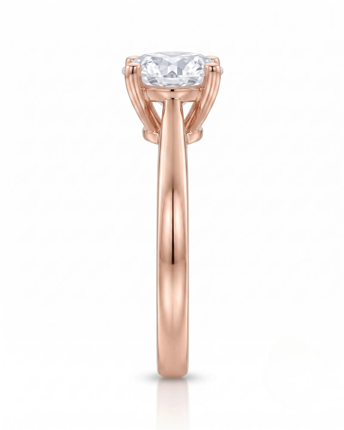 FORIA 1 carat round natural diamond sculpted solitaire ring in 18K rose gold, rear profile of raised basket | SARATTI