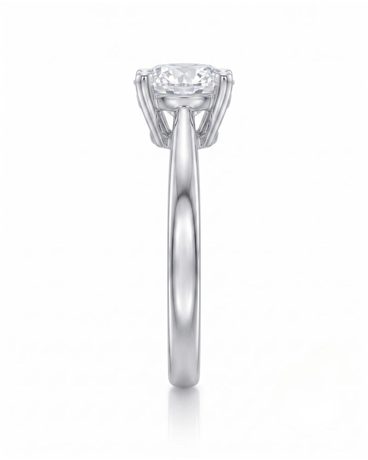 FORIA 1 carat round natural diamond sculpted solitaire ring in 18K white gold, rear profile of raised basket | SARATTI