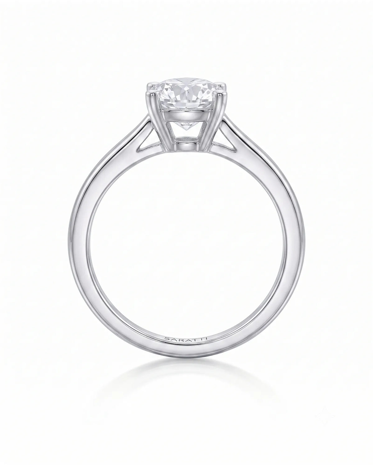 FORIA 1 carat round natural diamond sculpted solitaire ring in 18K white gold, side profile showing open gallery | SARATTI