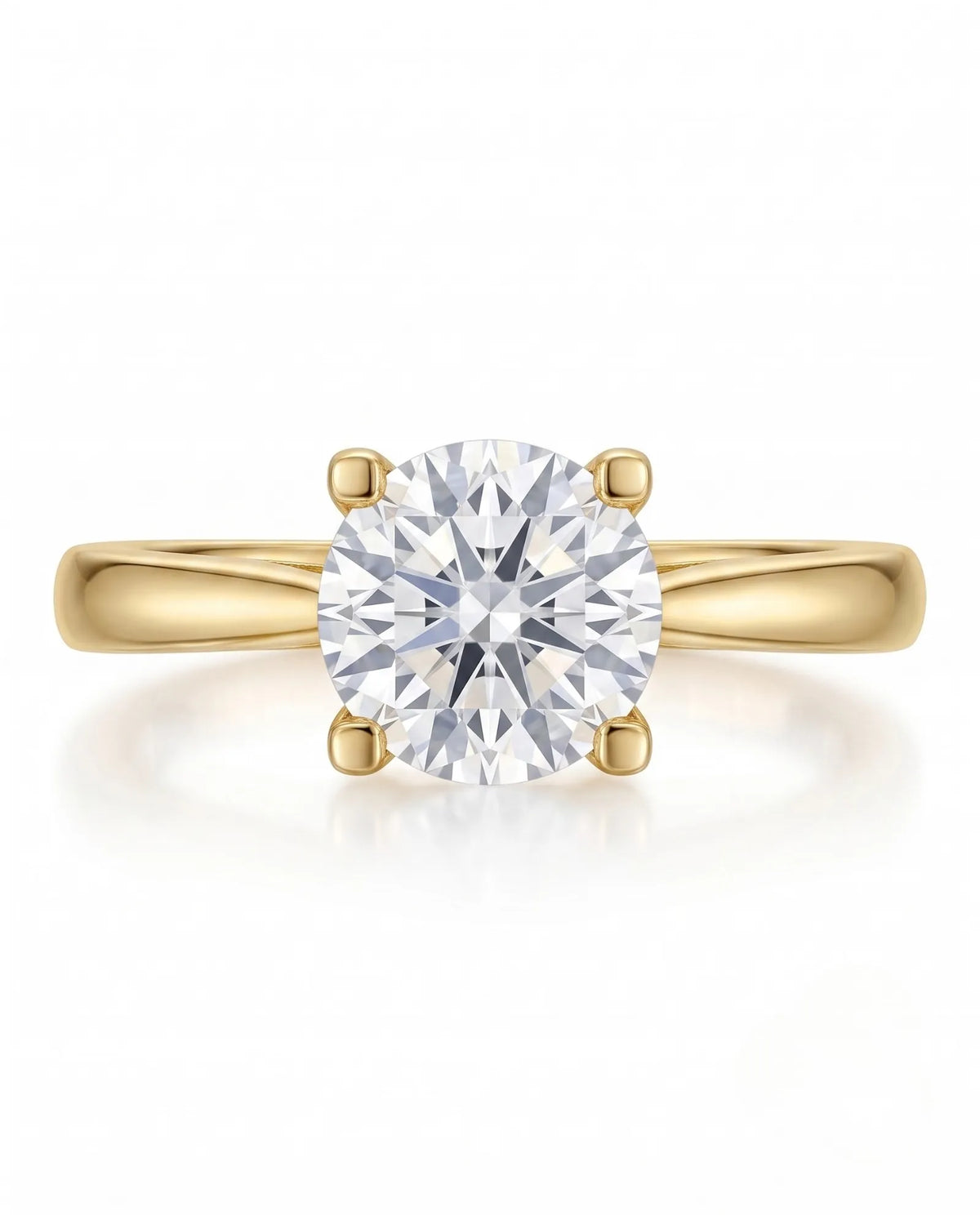 FORIA 1 carat round natural diamond sculpted solitaire ring in 18K yellow gold, front view of four-prong centre | SARATTI
