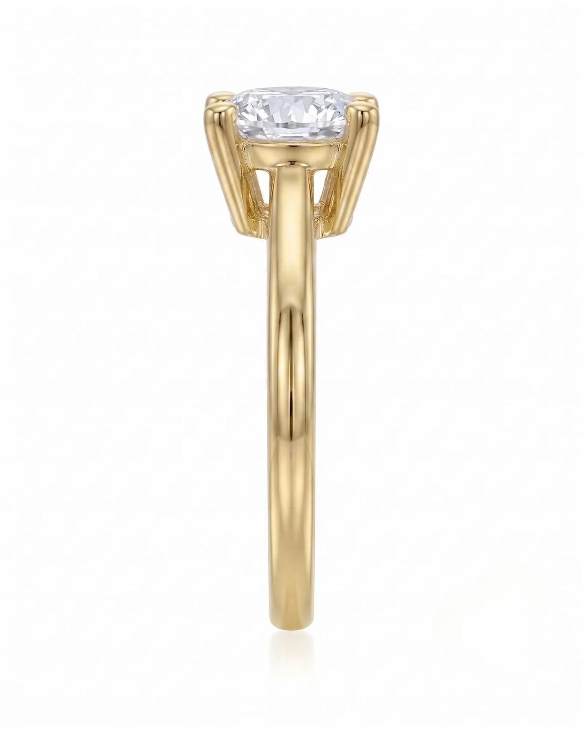 FORIA 1 carat round natural diamond sculpted solitaire ring in 18K yellow gold, rear profile of raised basket | SARATTI