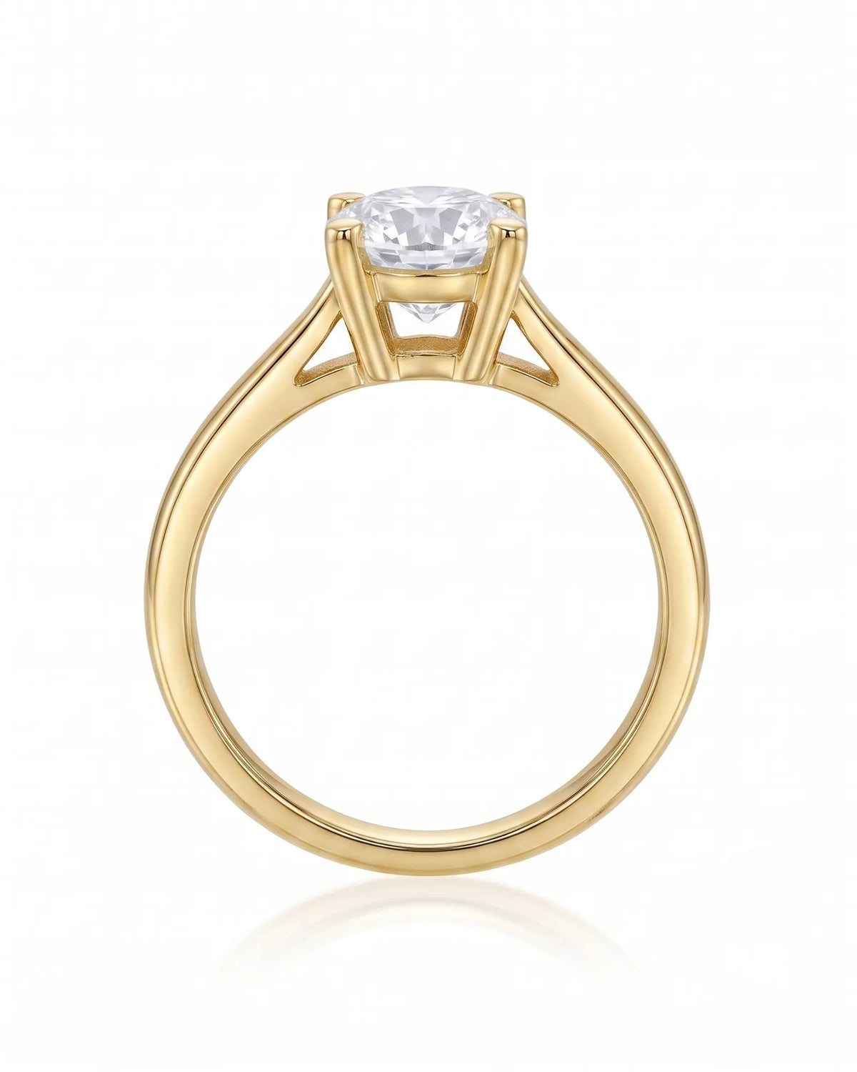 FORIA 1 carat round natural diamond sculpted solitaire ring in 18K yellow gold, side profile showing open gallery | SARATTI