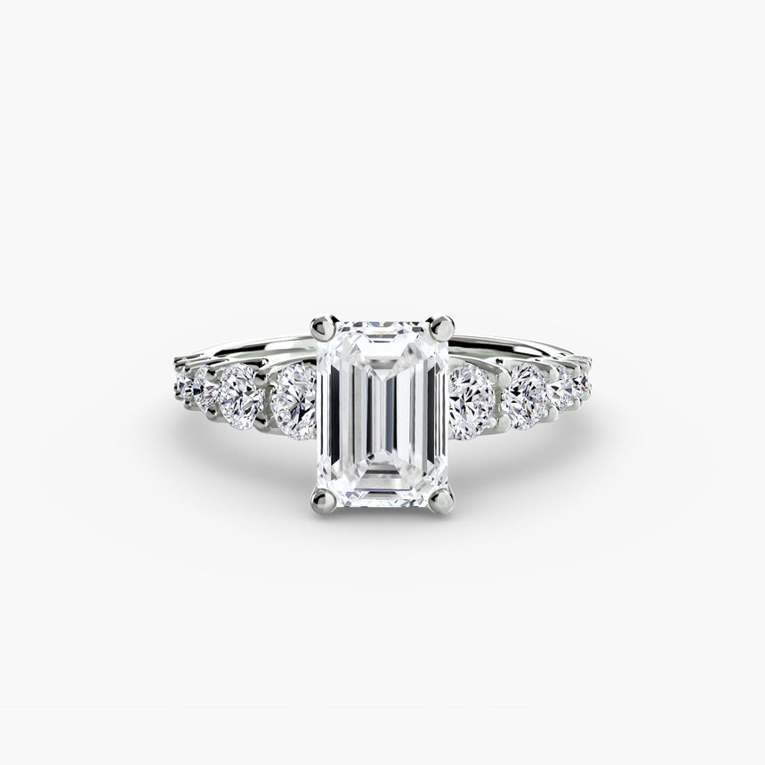 GRADIA Emerald Cut graduated accent solitaire ring setting in White Gold | SARATTI