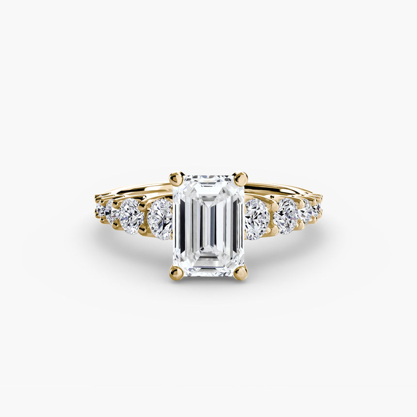 GRADIA Emerald Cut graduated accent solitaire ring setting in Yellow Gold | SARATTI