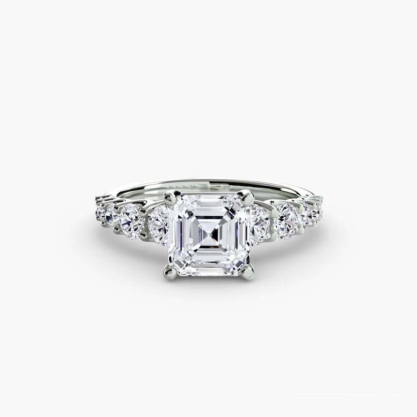 GRADUATED ACCENT – Asscher Cut Diamond Ring Setting in White Gold | SARATTI