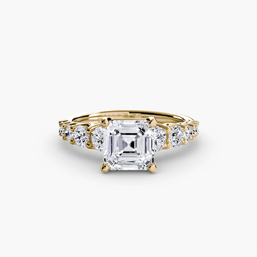 GRADUATED ACCENT – Asscher Cut Diamond Ring Setting in Yellow Gold | SARATTI