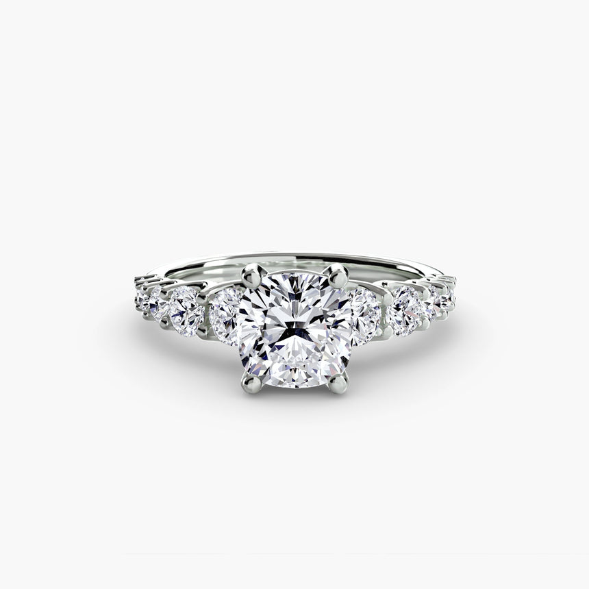 GRADUATED ACCENT – Cushion Cut Diamond Ring Setting – White Gold view | SARATTI