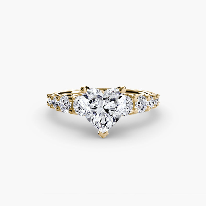 GRADUATED ACCENT Heart Cut Diamond Ring Setting in Yellow Gold | SARATTI