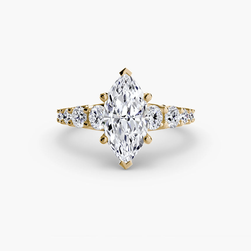 GRADUATED ACCENT – Marquise Cut Diamond Ring Setting in Yellow Gold | SARATTI
