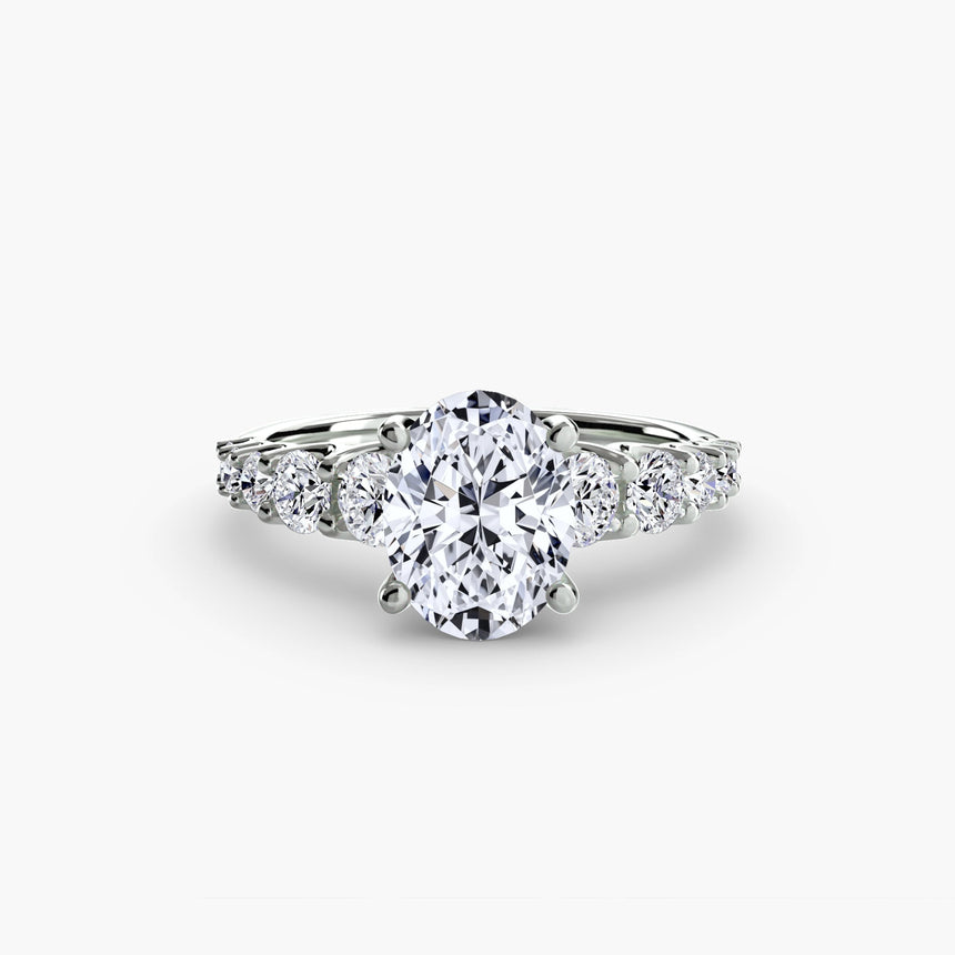 GRADUATED ACCENT Oval Cut diamond ring setting in White Gold | SARATTI