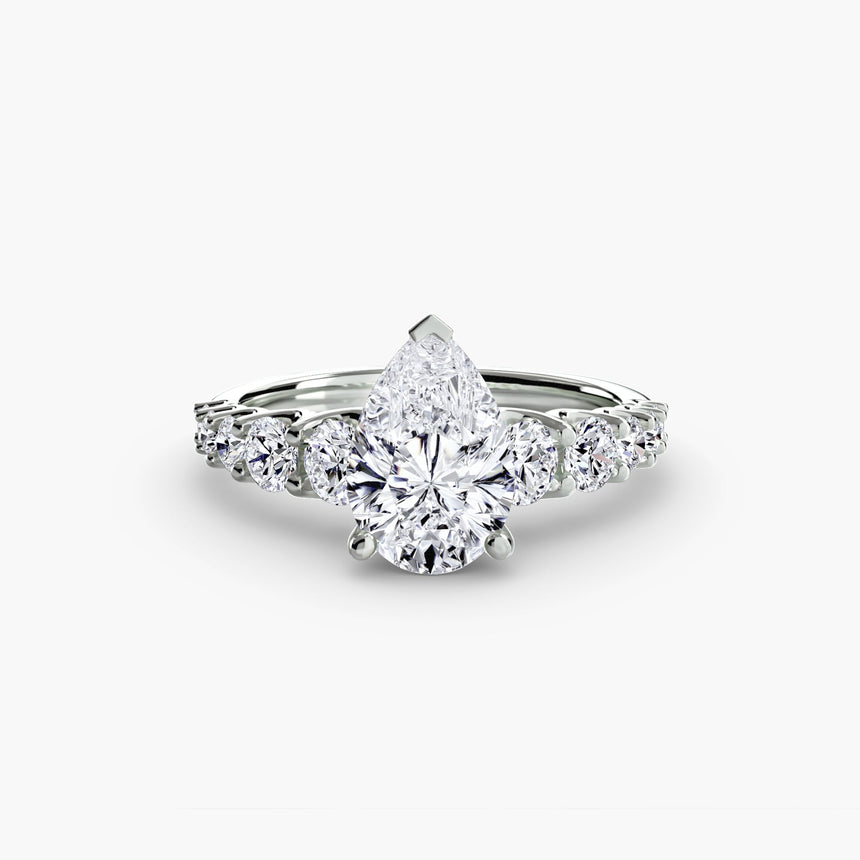 GRADUATED ACCENT – Pear Cut Diamond Ring Setting in 950 Platinum | SARATTI