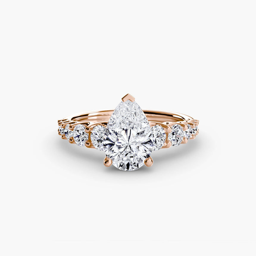 GRADUATED ACCENT – Pear Cut Diamond Ring Setting in Rose Gold | SARATTI