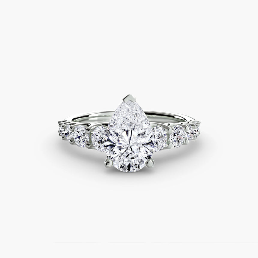 GRADUATED ACCENT – Pear Cut Diamond Ring Setting in White Gold | SARATTI