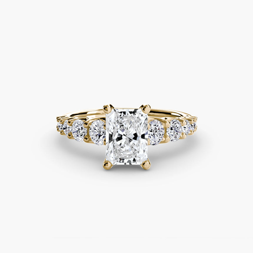 GRADUATED ACCENT Radiant Cut Diamond Ring Setting in Yellow Gold | SARATTI