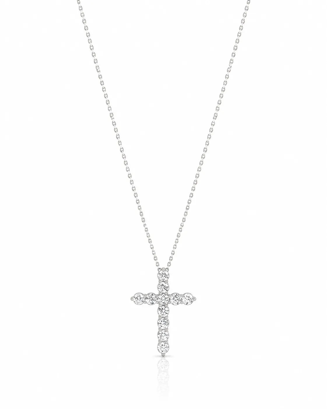 Grande Lueur Croix 1.10 carat diamond cross necklace in platinum full view | SARATTI