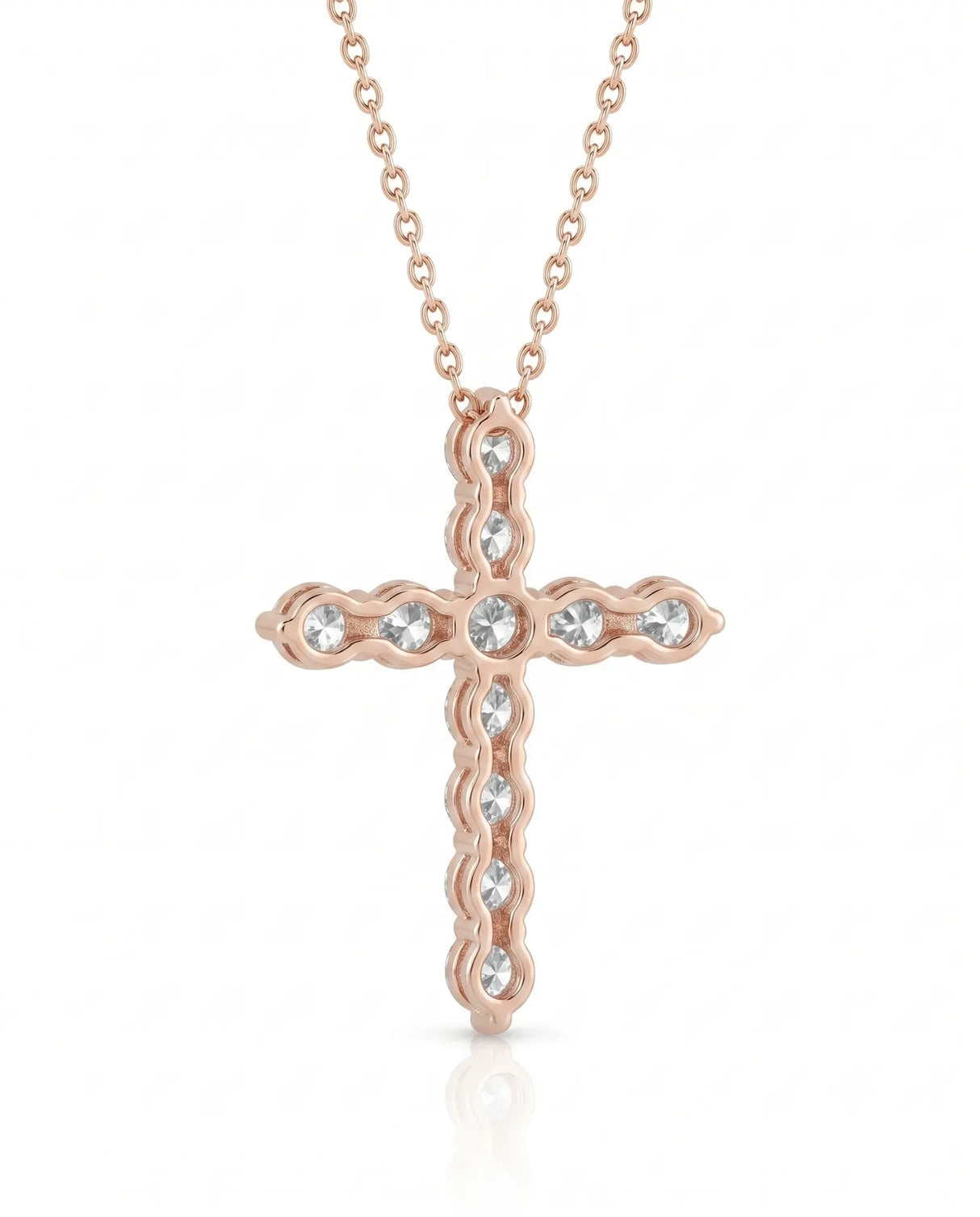 Back view of Grande Lueur Croix diamond cross necklace in rose gold | SARATTI