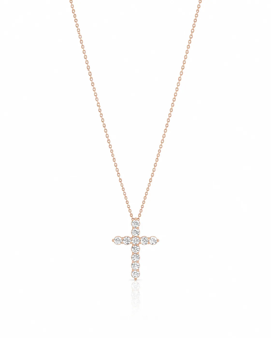 Grande Lueur Croix 1.10 carat diamond cross necklace in rose gold full view | SARATTI