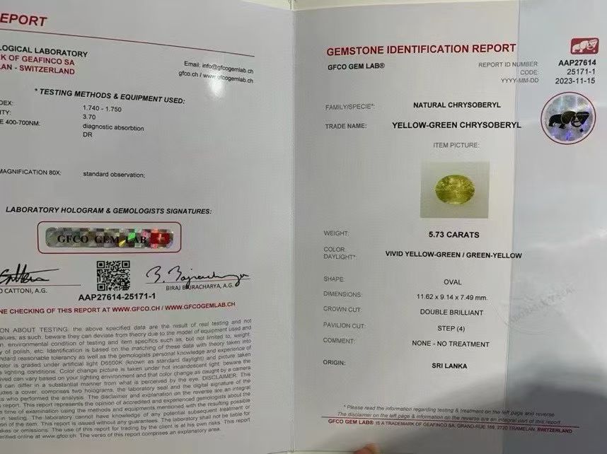 5.73 carats Unheated Natural Chrysoberyl Gemstone