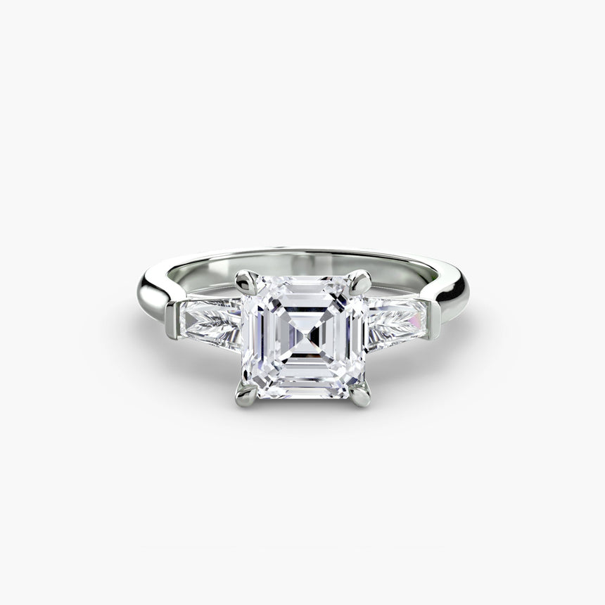 IMPERIAL – Asscher Cut Baguette Three-Stone Ring Setting in 950 Platinum | SARATTI