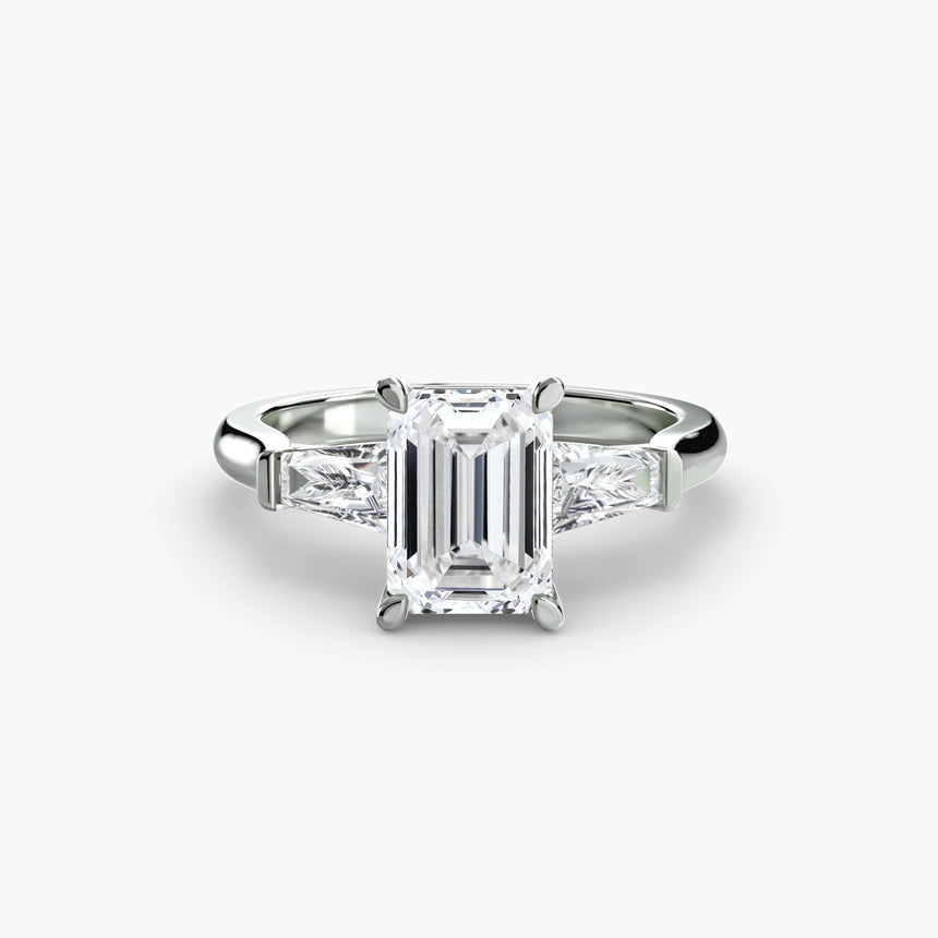 IMPERIAL Emerald Cut three-stone baguette diamond ring setting in 950 Platinum | SARATTI