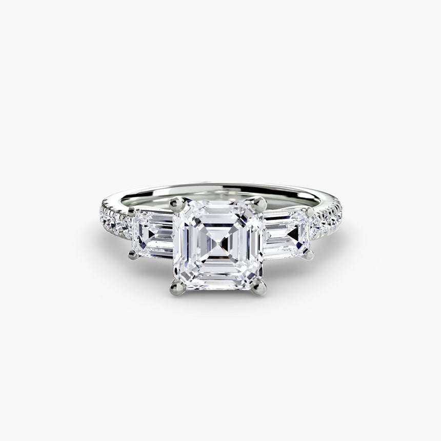 IMPERIAL II – Asscher Cut Three-Stone Pavé Ring Setting in 950 Platinum | SARATTI