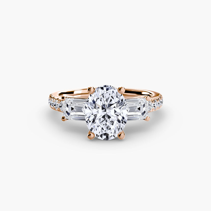 IMPERIAL II Oval Cut three-stone pavé ring setting in Rose Gold | SARATTI