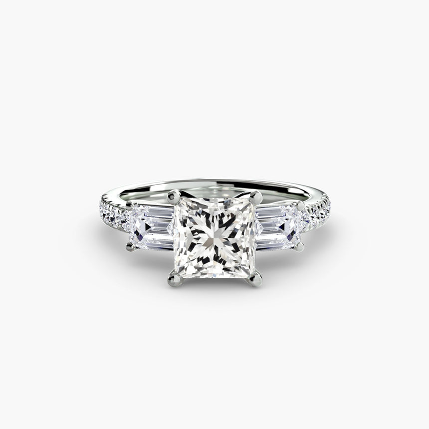 IMPERIAL II – Princess Cut Three-Stone Pavé Ring Setting in 950 Platinum | SARATTI