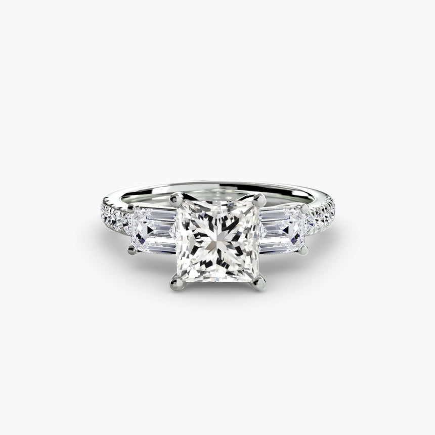 IMPERIAL II – Princess Cut Three-Stone Pavé Ring Setting in White Gold | SARATTI