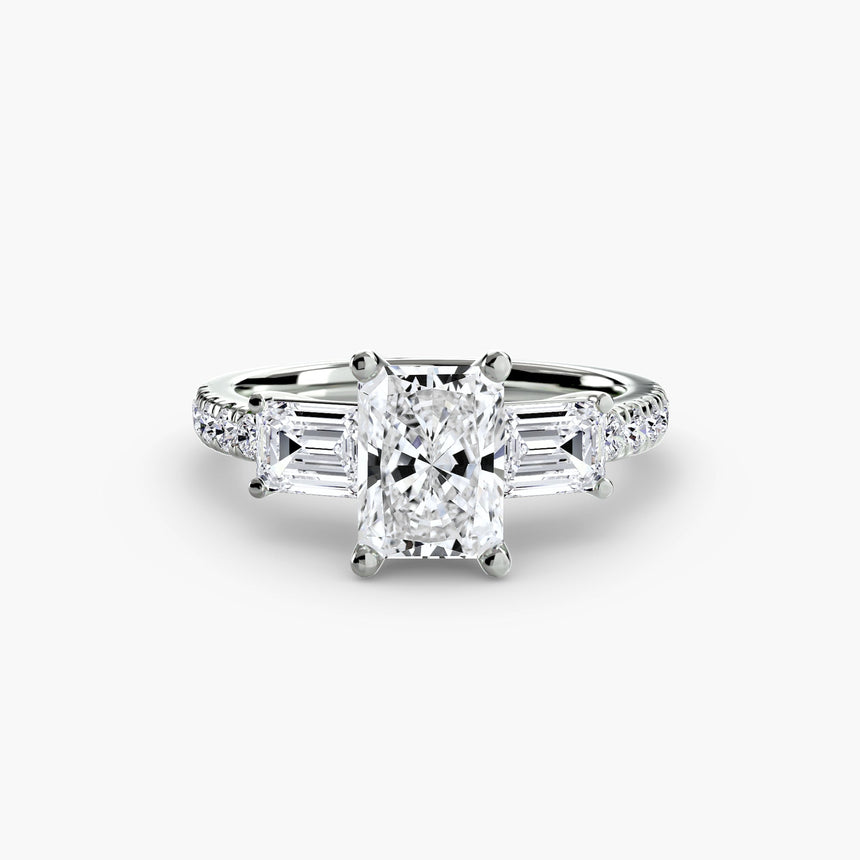 IMPERIAL II Radiant Cut Three-Stone Pavé Ring Setting in 950 Platinum | SARATTI