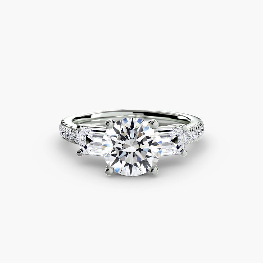 IMPERIAL II – Round Cut Three-Stone Pavé Ring Setting in 950 Platinum | SARATTI